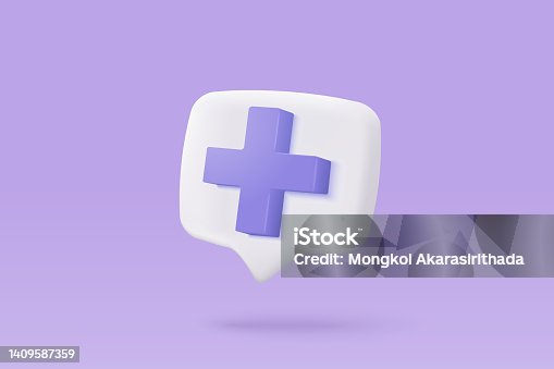 istock 3d purple plus sign icon on the white background. Cartoon icon of first aid and health care with minimal style. Medical symbol of emergency help. 3d aid vector render illustration 1409587359