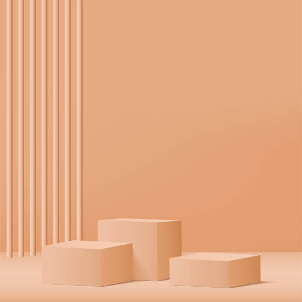 ilustrações de stock, clip art, desenhos animados e ícones de 3d cream color podium and minimal cream color wall scene. 3d podium minimal abstract background. vector - camel fair