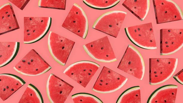 istock watermelon slice on soft pink background. Summer color. 3d-rendering 1409589747