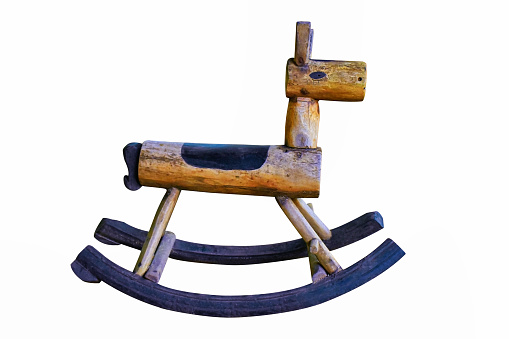 Vintage rocking horse isolated on white background with clipping path.