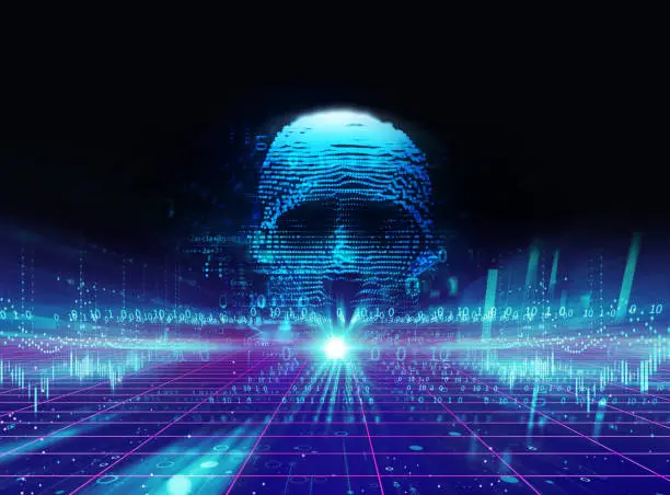 Photo of blue digital cyber hacker  3d illustration