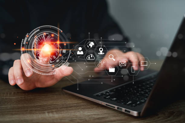istock Digital transformation technology strategy , Business man touch on digital icon information from online technology by laptop and smartphone newspaper working in office, Ai technology on icon virtual s 1409602136