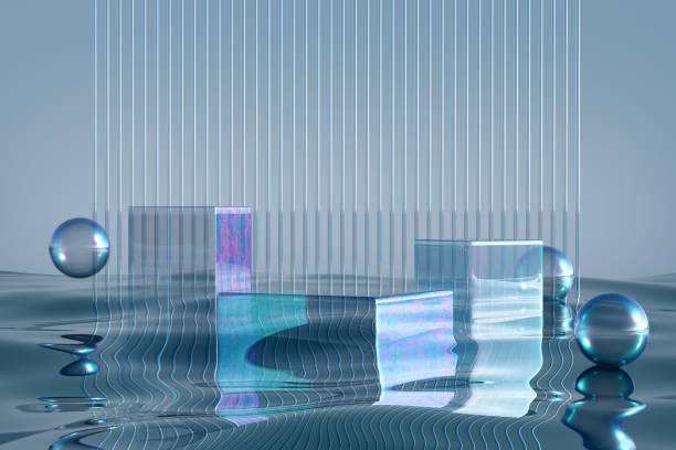 istock Glass podium on blue water background. 1409605681