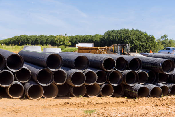 istock View new black plastic pipes for the drainage system on new home construction 1409605982