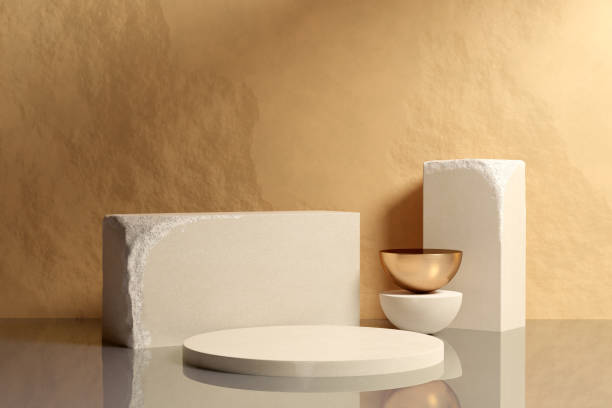 istock Beige sandstone podium mockup 1409607942