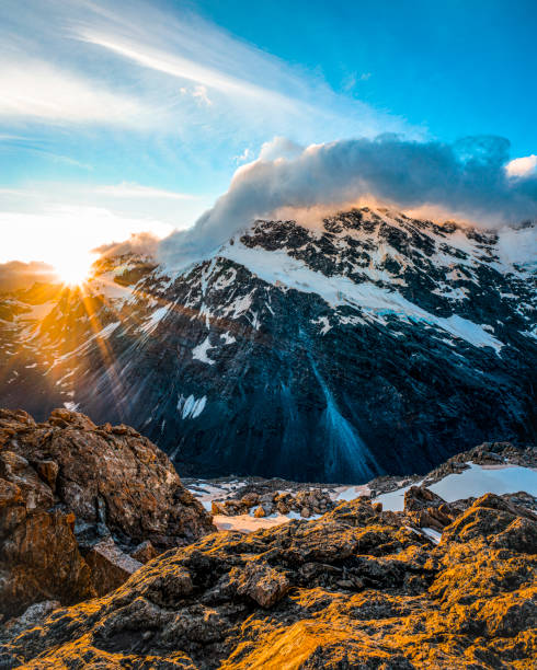 Sunset, Mt. Cook National Park, New Zealand Sunset, Mt. Cook National Park, New Zealand fox glacier photos stock pictures, royalty-free photos & images