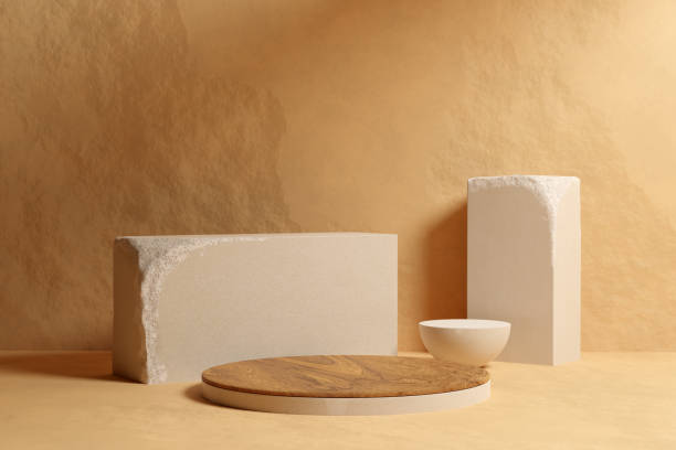 istock Beige sandstone podium mockup 1409609203