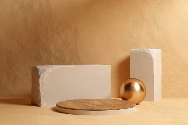 istock Beige sandstone podium mockup 1409610078