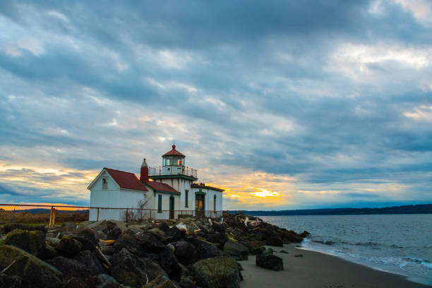 West Point Lighthluse, Seattle, Washington, Puget Sound, Near Sunset