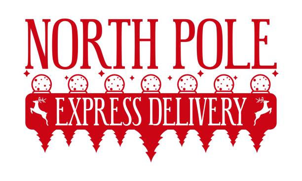 ilustraciones, imágenes clip art, dibujos animados e iconos de stock de entrega urgente en el polo norte - diseño de sello postal de vacaciones. - pole sign north north pole