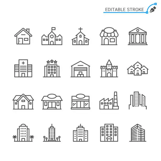 Vector illustration of Building line icons. Editable stroke. Pixel perfect.