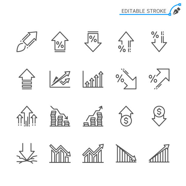 Increase and decrease line icons. Editable stroke. Pixel perfect. vector art illustration