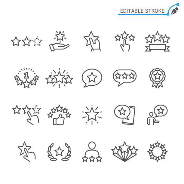 ilustrações de stock, clip art, desenhos animados e ícones de star rating line icons. editable stroke. pixel perfect. - award