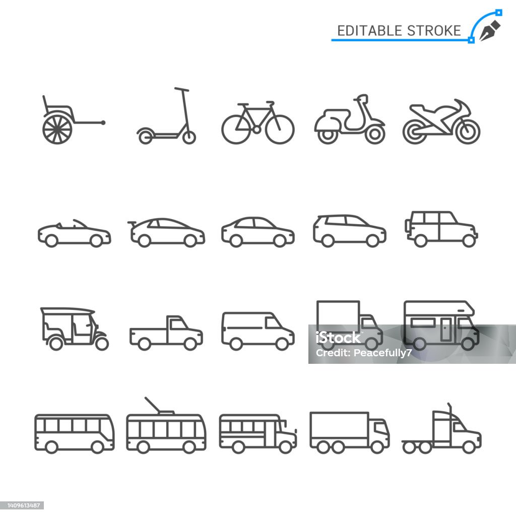 Transportation line icons. Editable stroke. Pixel perfect. - Royaltyfri Ikon vektorgrafik