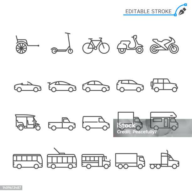 Transportation Line Icons Editable Stroke Pixel Perfect-vektorgrafik och fler bilder på Ikon