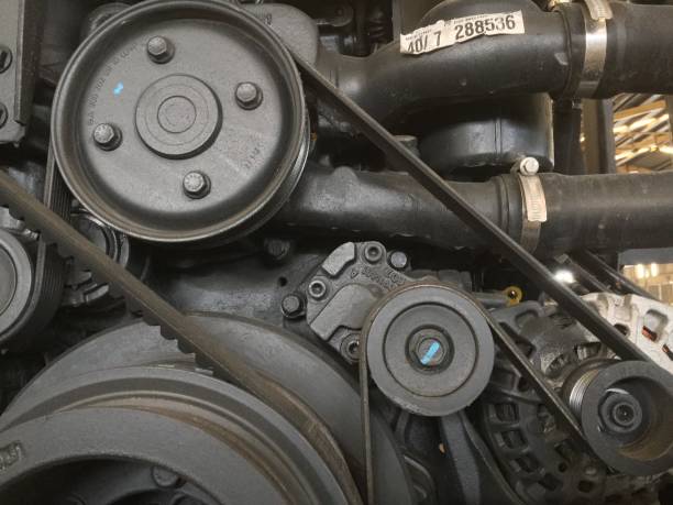 istock Close up view on new bus engine components, parts and elements 1409614840