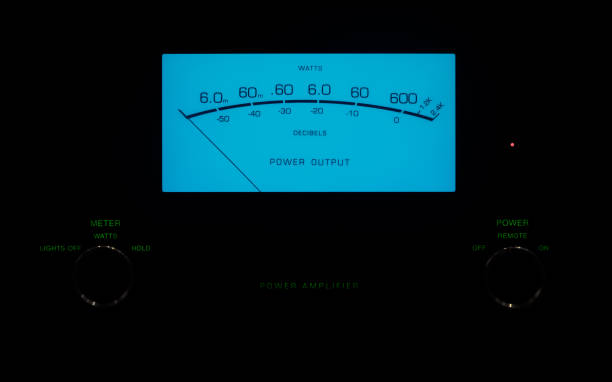 istock Power Preamplifier with Power Output Meter Glowing in the Dark 1409615735