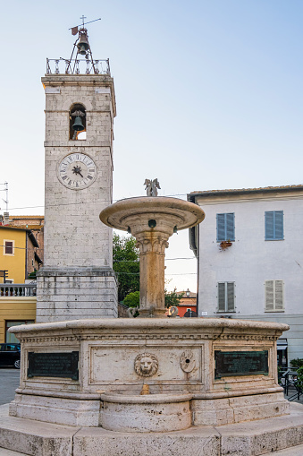 Square XX Settembre in Chiusi, seat of the town hall, where stand out the fountain and the Clock Tower