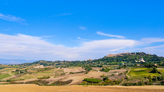 Panoramic view of Montepulciano, a historic hill town in the province of Siena