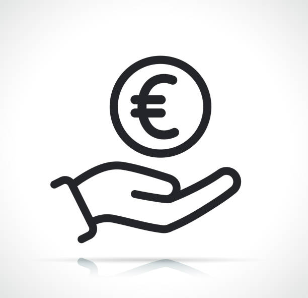 euro coin on hand icon vector art illustration