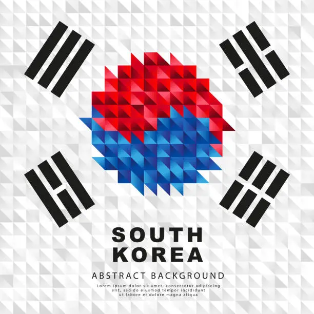 Vector illustration of Flag of South Korea. Abstract background of small white triangles.