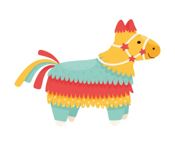 Vector illustration of Decorated Mexican Pinata Llama as Colorful Toy Made of Papier-mache with Treats for Child Party Celebration Vector Illustration