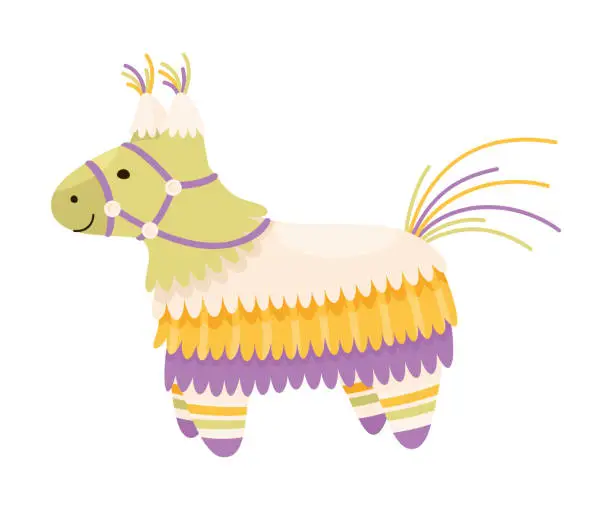 Vector illustration of Decorated Mexican Pinata Llama as Colorful Toy Made of Papier-mache with Treats for Child Party Celebration Vector Illustration