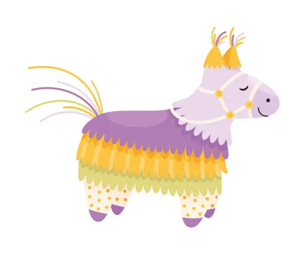 Vector illustration of Decorated Mexican Pinata Llama as Colorful Toy Made of Papier-mache with Treats for Child Party Celebration Vector Illustration