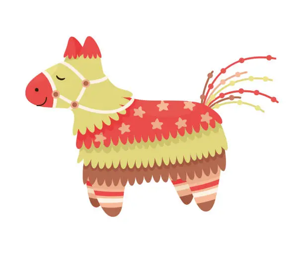 Vector illustration of Decorated Mexican Pinata Llama as Colorful Toy Made of Papier-mache with Treats for Child Party Celebration Vector Illustration