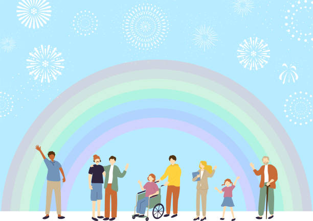 ilustracja różnorodności ludzi w każdym wieku - gay man homosexual rainbow teenager stock illustrations