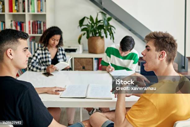 Deaf Friends Doing Homework Together Stock Photo - Download Image Now - Deafness, Discussion, Hearing Aid