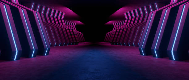 istock Trendy Digital Stage Futuristic Sci Fi Dark Lights Deep Grey Abstract Modern Background Wallpaper 3D Illustration 1409631216