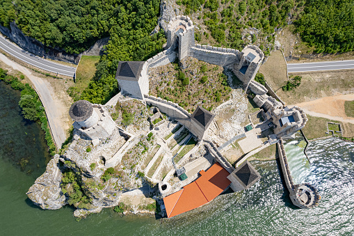 Top on view to fortress Golubac in Serbia on the banks of the Danube.