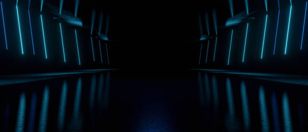 istock Elegant Realistic Sci-fi Dark Corridor Black Banner Background Product Display 3D Illustration 1409632097