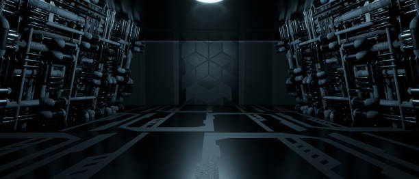 istock Futuristic Science Fiction Space Background Alien Tunnel Ship Corridor Underground Laser Advanced Dark Turquoise High Res Abstract Background 3D Illustration 1409632692