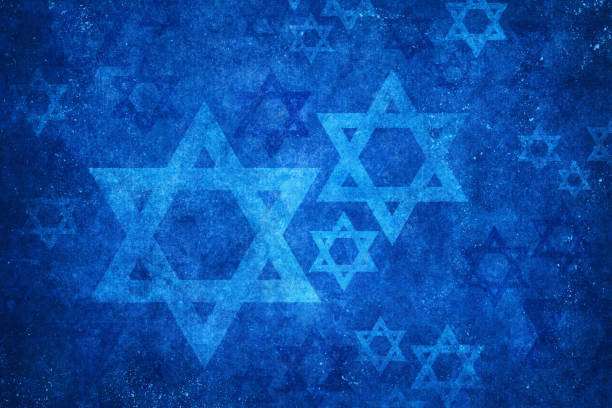 star of david on blue background - judaism imagens e fotografias de stock