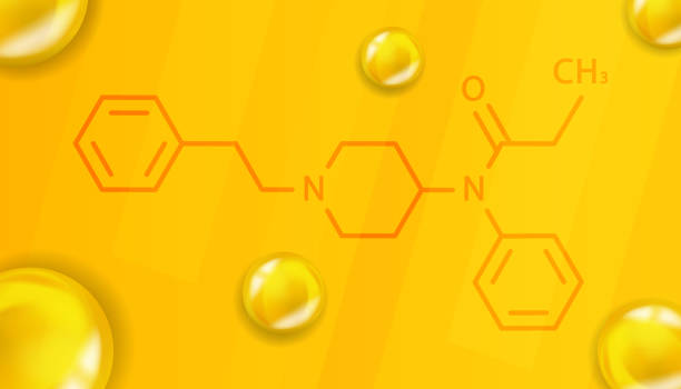 ilustraciones, imágenes clip art, dibujos animados e iconos de stock de fórmula química de fentanilo. fentanilo 3d estructura molecular química realista - fentanyl