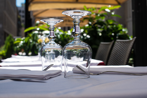 served table and glasses in the restaurant