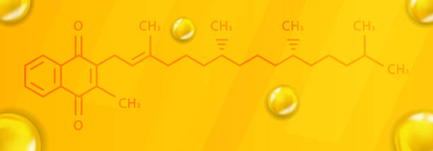 ilustraciones, imágenes clip art, dibujos animados e iconos de stock de fórmula química de vitamina k. vitamina k estructura molecular química realista - capsule vitamin pill letter k medicine