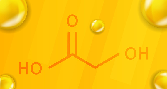 Glycolic acid chemical formula. Glycolic acid 3D Realistic chemical molecular structure. Vector illustration