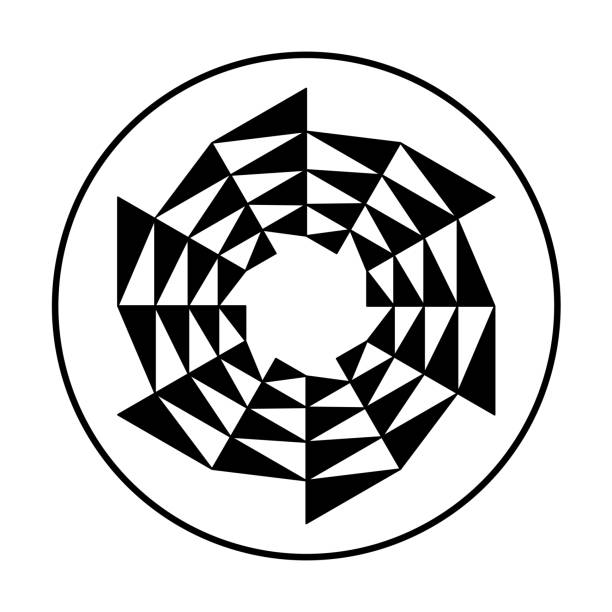 kreissägeblatt geformt, dreiecksmuster im kreis, symbol für veränderung - kornkreise stock-grafiken, -clipart, -cartoons und -symbole