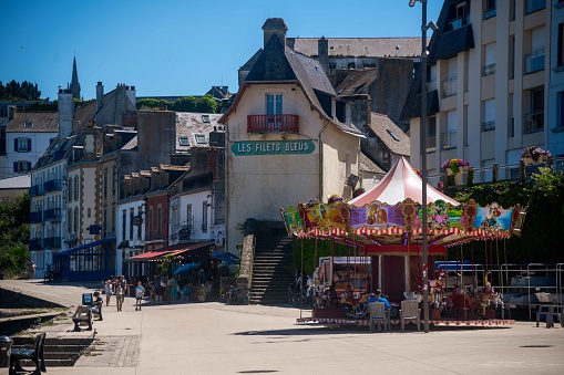 Douarnenez, France - July 09, 2022: Rosmeur Harbor quay