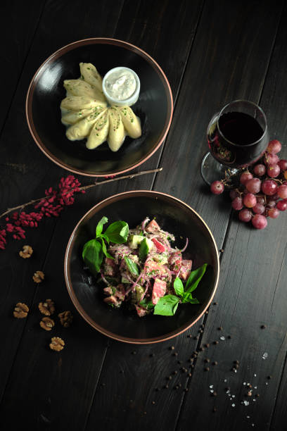 istock Meat steak on a wooden board catering menu 1409641672