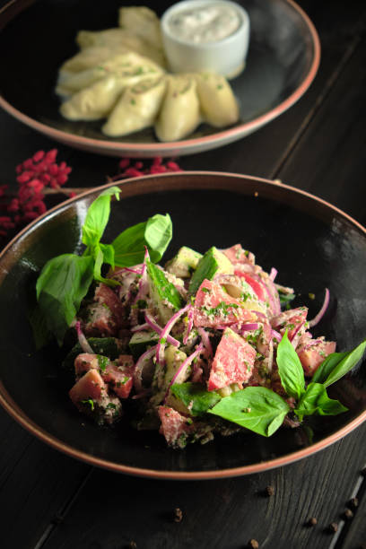 istock Meat steak on a wooden board catering menu 1409641685