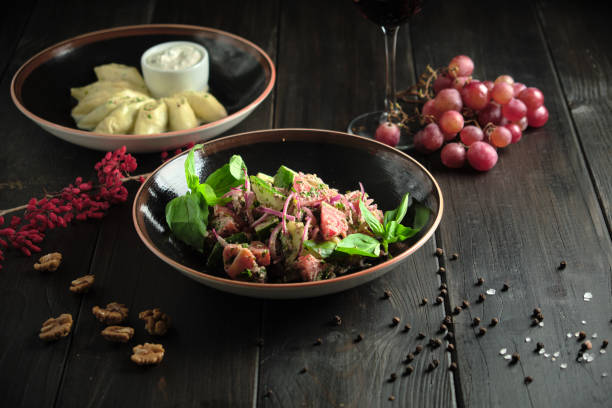 Meat steak on a wooden board catering menu