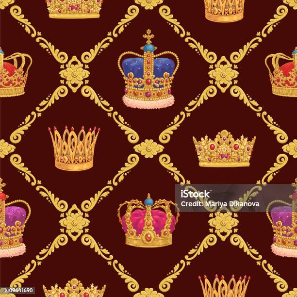 Golden Crown Pattern Seamless Pattern With Hand Drawn Golden Crowns Vector Illustration ...