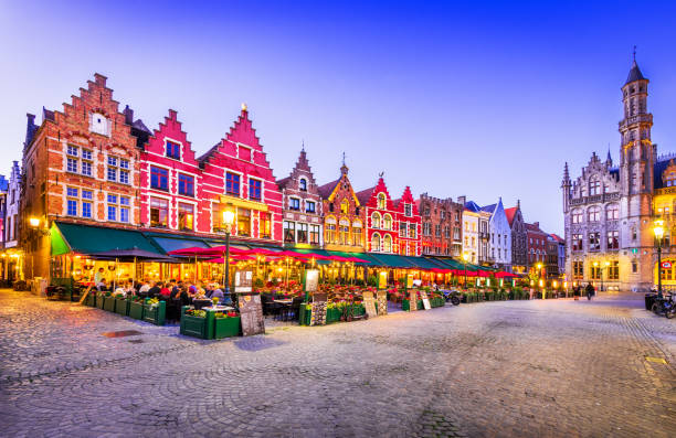 Bruges, Belgium. Grote Markt famous square of Brugge, Flanders. stock photo