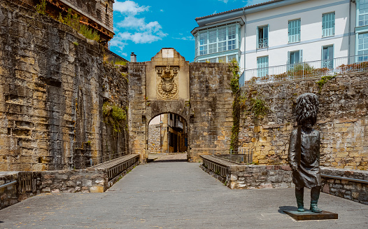 a view of the Santa Maria Gate and the gateway to the fortified old town of Hondarribia, in the Basque Country, Spain