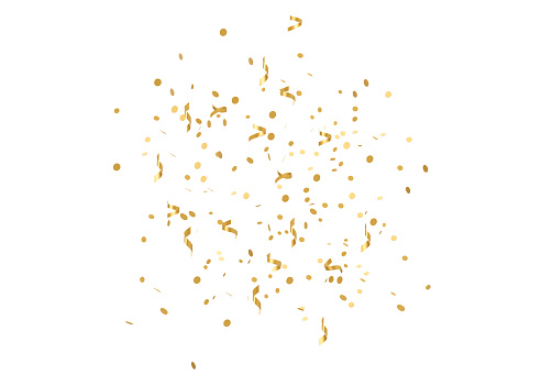 Golden glitter confetti isolated on white background. Shiny particles. Party, Merry Christmas, Happy New year decoration. 3D rendering