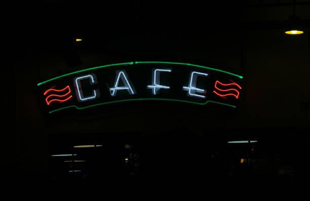 istock Vintage Neon Cafe Sign on Small Town Restaurant 1409650622